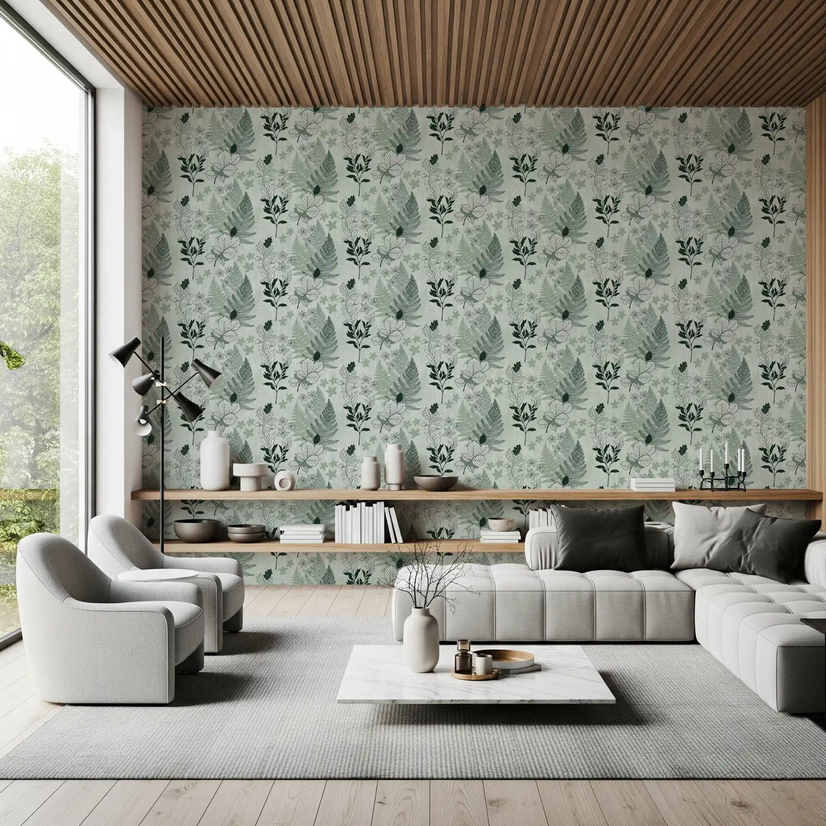 Alpine Botanical Silhouettes - Green Wallpaper⁠