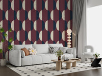 Mid Century Oval Wallpaper Burgundy Navy Wallpaper⁠