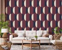 Mid Century Oval Wallpaper Burgundy Navy Wallpaper⁠