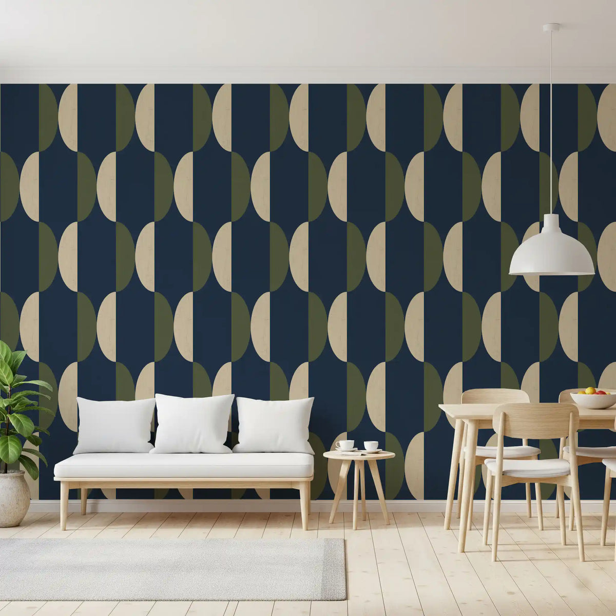 Mid Century Oval Wallpaper Navy Olive Wallpaper⁠