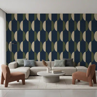 Mid Century Oval Wallpaper Navy Olive Wallpaper⁠