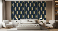 Mid Century Oval Wallpaper Navy Olive Wallpaper⁠