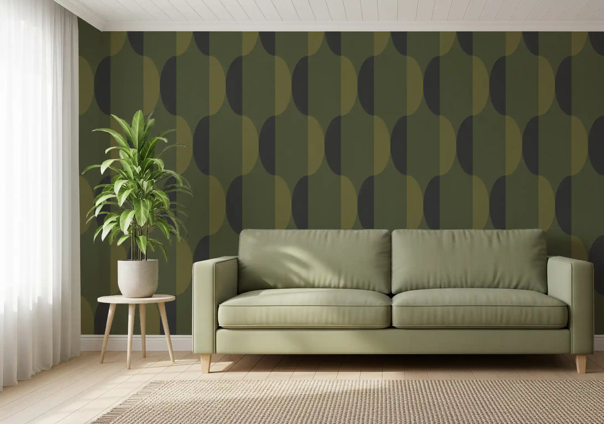 Mid Century Oval Wallpaper Olive Moss Wallpaper⁠