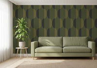 Mid Century Oval Wallpaper Olive Moss Wallpaper⁠
