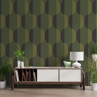 Mid Century Oval Wallpaper Olive Moss Wallpaper⁠