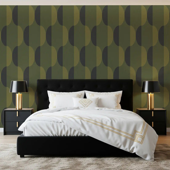 Mid Century Oval Wallpaper Olive Moss Wallpaper⁠