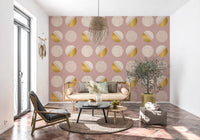 Blush Pink Mustard Circles Wallpaper Mid Century Wallpaper⁠