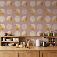 Blush Pink Mustard Circles Wallpaper Mid Century Wallpaper⁠