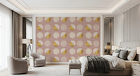 Blush Pink Mustard Circles Wallpaper Mid Century Wallpaper⁠