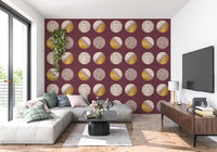 Burgundy Mustard Circles Wallpaper Mid Century Wallpaper⁠