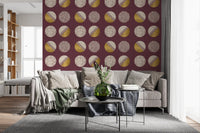 Burgundy Mustard Circles Wallpaper Mid Century Wallpaper⁠