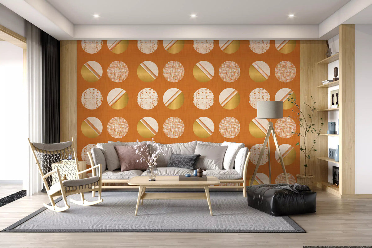 Burnt Orange Mustard Circles Wallpaper Mid Century Wallpaper⁠