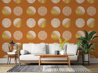 Burnt Orange Mustard Circles Wallpaper Mid Century Wallpaper⁠