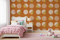 Burnt Orange Mustard Circles Wallpaper Mid Century Wallpaper⁠