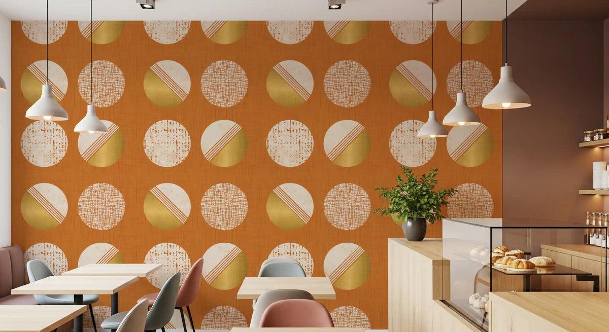Burnt Orange Mustard Circles Wallpaper Mid Century Wallpaper⁠