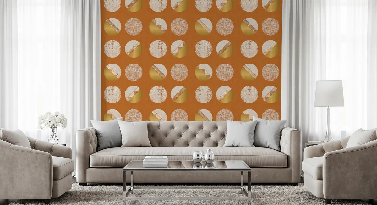 Burnt Orange Mustard Circles Wallpaper Mid Century Wallpaper⁠