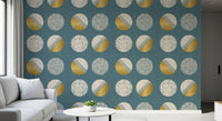 Dusty Teal Mustard Circles Wallpaper Mid Century Wallpaper⁠