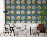 Dusty Teal Mustard Circles Wallpaper Mid Century Wallpaper⁠