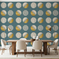 Dusty Teal Mustard Circles Wallpaper Mid Century Wallpaper⁠