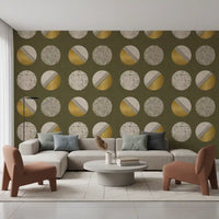Olive Green Mustard Circles Wallpaper Mid Century Wallpaper⁠
