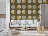 Olive Green Mustard Circles Wallpaper Mid Century Wallpaper⁠
