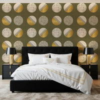 Olive Green Mustard Circles Wallpaper Mid Century Wallpaper⁠