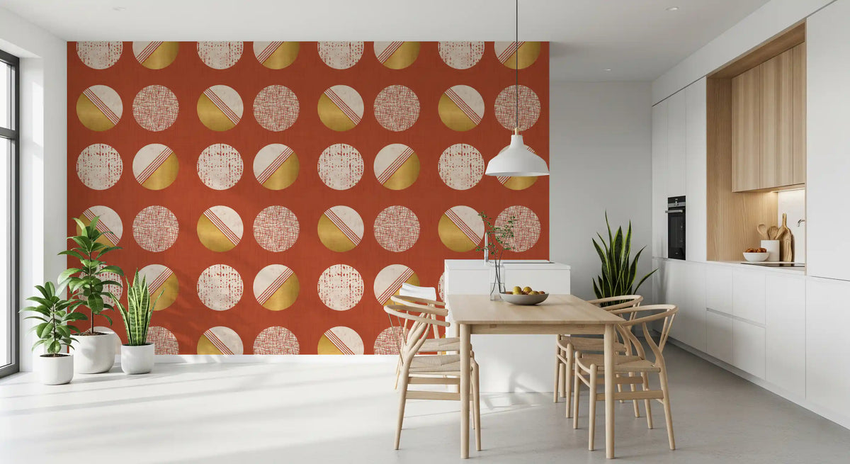 Rust Red Mustard Circles Wallpaper Mid Century Wallpaper⁠