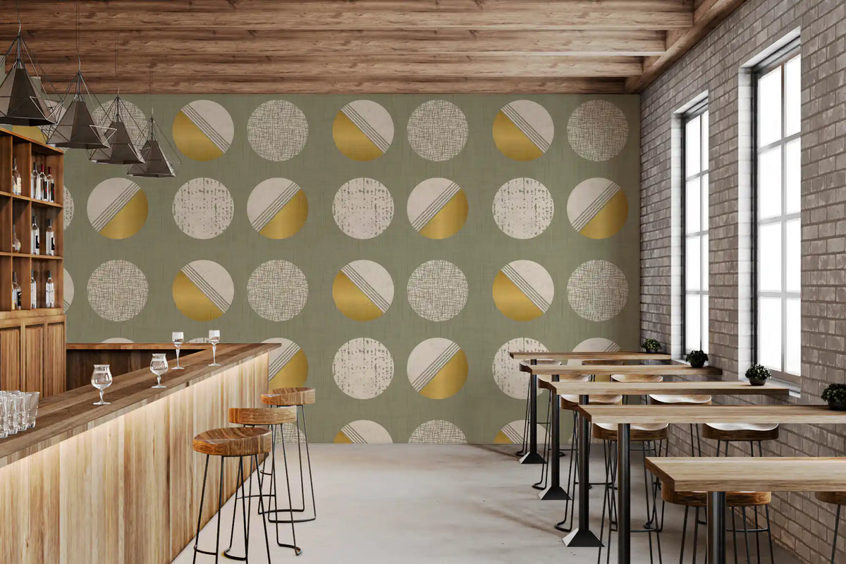 Sage Green Mustard Circles Wallpaper Mid Century Wallpaper⁠
