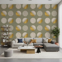 Sage Green Mustard Circles Wallpaper Mid Century Wallpaper⁠