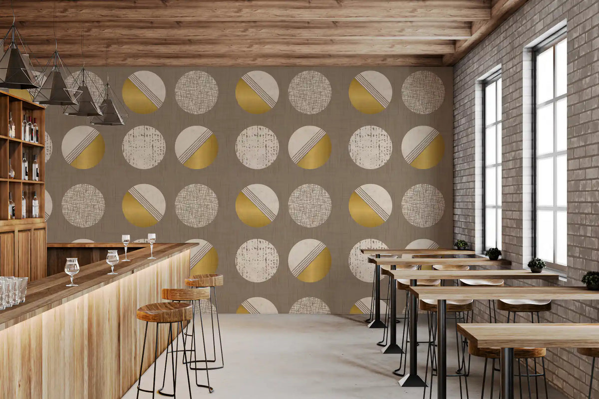Warm Taupe Mustard Circles Wallpaper Mid Century Wallpaper⁠