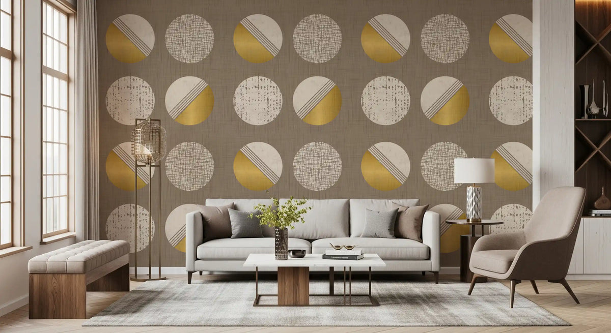 Warm Taupe Mustard Circles Wallpaper Mid Century Wallpaper⁠