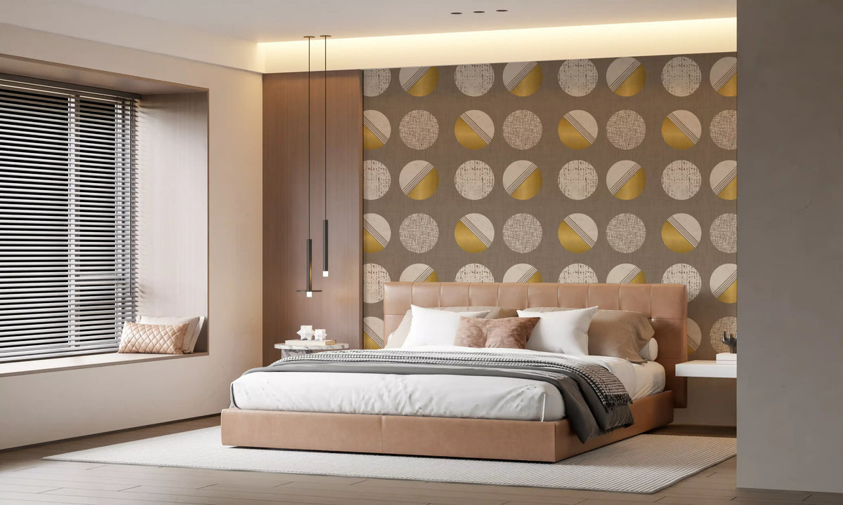 Warm Taupe Mustard Circles Wallpaper Mid Century Wallpaper⁠
