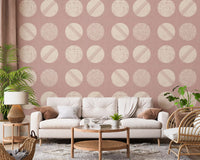 Blush Pink Cream Circles Wallpaper Mid Century Wallpaper⁠