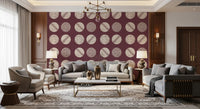 Burgundy Cream Circles Wallpaper Mid Century Wallpaper⁠
