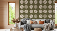 Olive Green Cream Circles Wallpaper Mid Century Wallpaper⁠