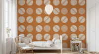 Burnt Orange Cream Circles Wallpaper Mid Century Wallpaper⁠