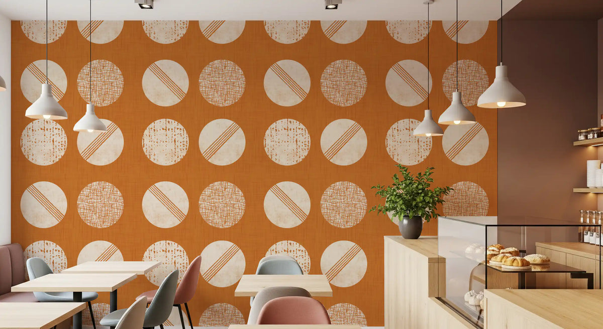 Burnt Orange Cream Circles Wallpaper Mid Century Wallpaper⁠