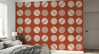 Rust Red Cream Circles Wallpaper Mid Century Wallpaper⁠