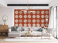Rust Red Cream Circles Wallpaper Mid Century Wallpaper⁠