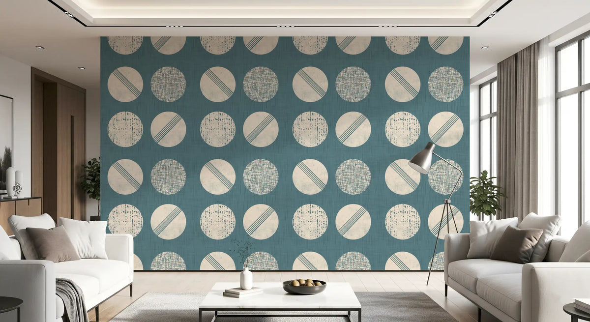 Dusty Teal Cream Circles Wallpaper Mid Century Wallpaper⁠