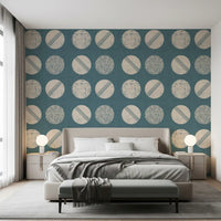 Dusty Teal Cream Circles Wallpaper Mid Century Wallpaper⁠