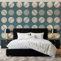 Dusty Teal Cream Circles Wallpaper Mid Century Wallpaper⁠