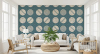 Dusty Teal Cream Circles Wallpaper Mid Century Wallpaper⁠