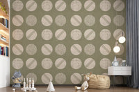 Sage Green Cream Circles Wallpaper Mid Century Wallpaper⁠