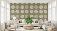 Sage Green Cream Circles Wallpaper Mid Century Wallpaper⁠