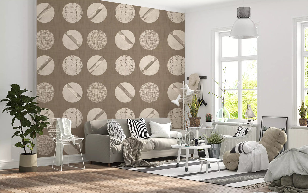 Warm Taupe Cream Circles Wallpaper Mid Century Wallpaper⁠