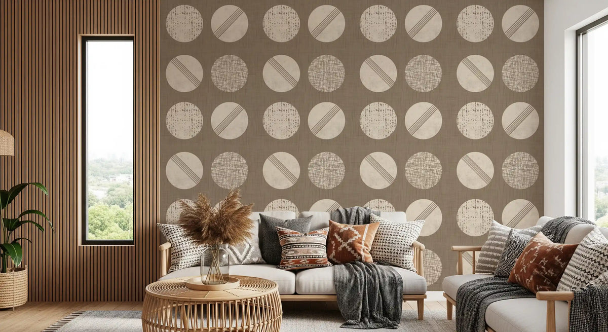 Warm Taupe Cream Circles Wallpaper Mid Century Wallpaper⁠