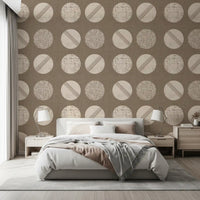 Warm Taupe Cream Circles Wallpaper Mid Century Wallpaper⁠