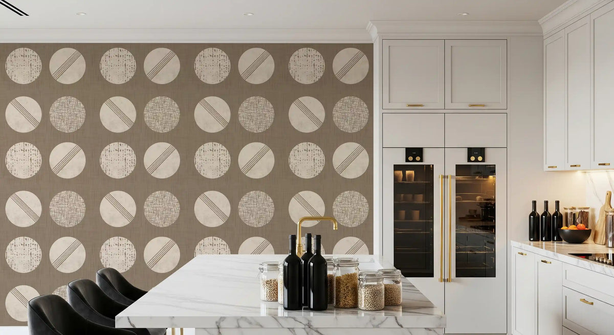 Warm Taupe Cream Circles Wallpaper Mid Century Wallpaper⁠