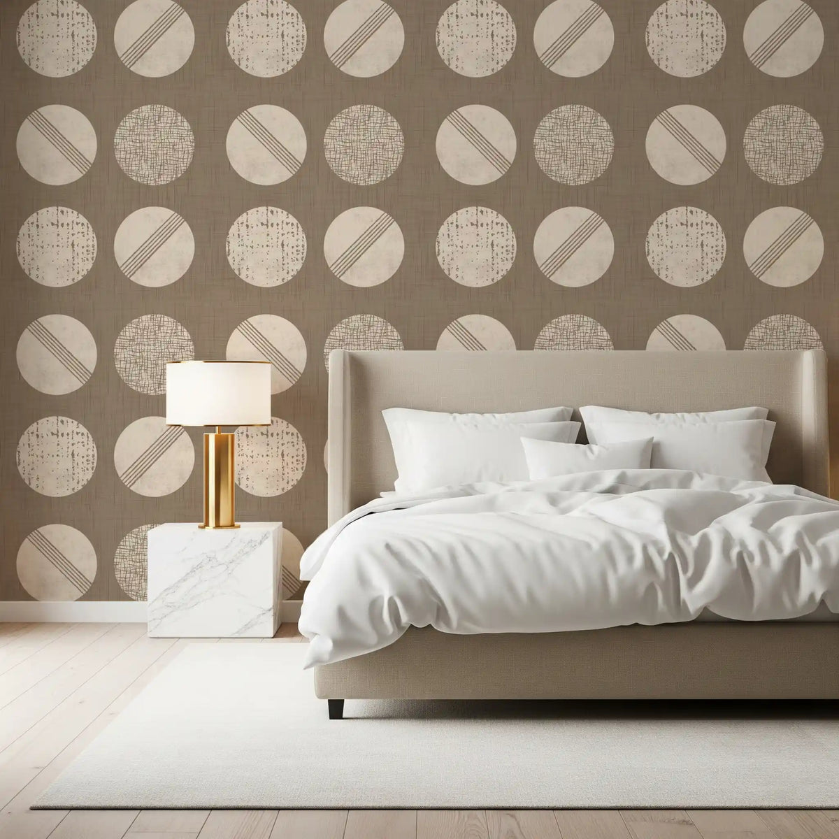 Warm Taupe Cream Circles Wallpaper Mid Century Wallpaper⁠